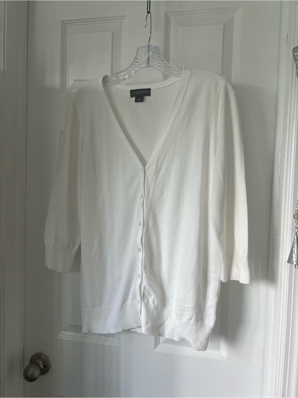 Covington White V-Neck Button-Front Cardigan